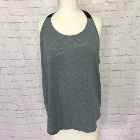 Nike Cutout Swoosh Gray and Black Tank Top - Size Large - Picture 1 of 8